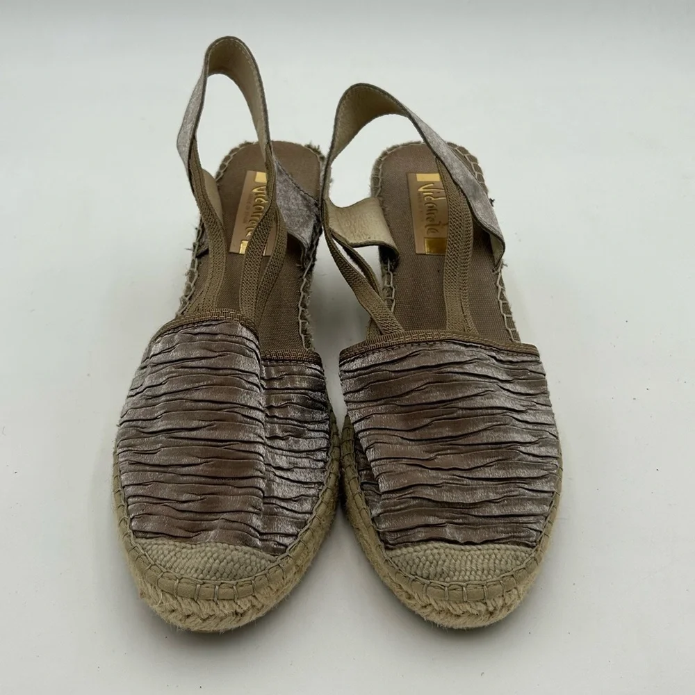 VIDORRETA Corvara Beige Ruffle Mid Wedge Espadrilles